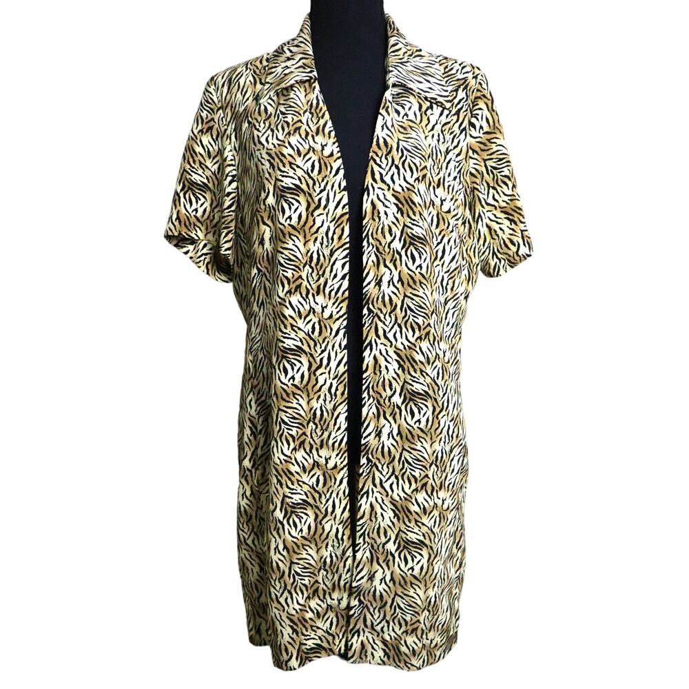 Vintage Studio 1 Long Open Cardigan Kimono Blouse Top Leopard Animal Print L